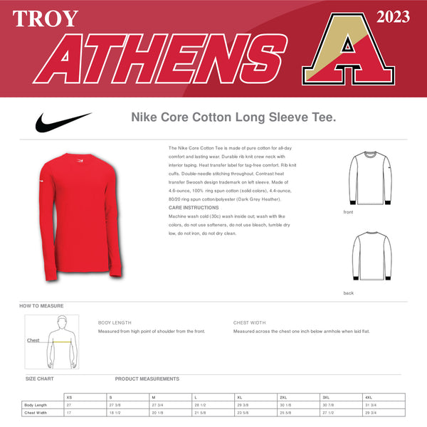 Troy Athens Soccer 2023 Nike Core Cotton Long Sleeve