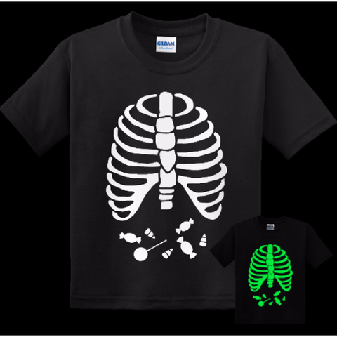 Glow In The Dark Youth Skeleton Candy Halloween Shirt For Kids / Ghoul / Ghostly Top / Halloween Spirit / Halloween / Kids Top / Skeleton
