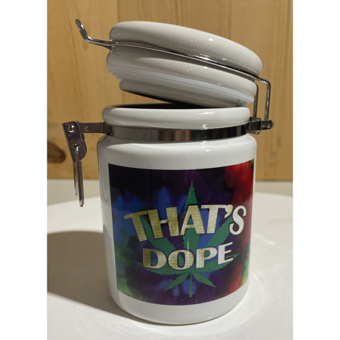 That's Dope Weed Leaf Tie Dye Ceramic 14oz White Sublimation Weed Stash Jar