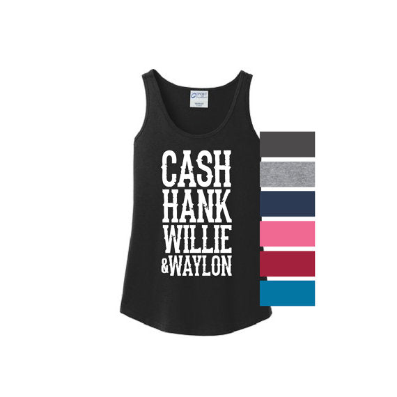 Cash Hank Willie Waylon Ladies Tank Top Country Music Southern Legends Shirt