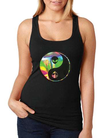 Holographic Alien Yin Yang Crop Top / Next Level Tee / Rave Top / Hologram / Raver Clothes / Yin-Yang / Festival Clothes / Yin / Yang