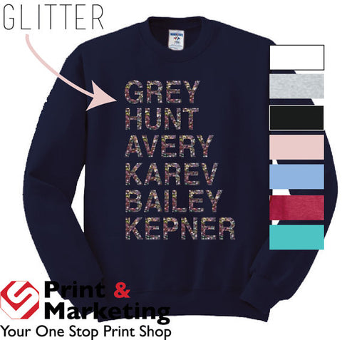 Glitter Grey Yang Karev Hunt Stevens Kepner O'Malley Crewneck