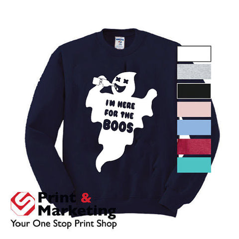 I'm Here for the Boos Halloween Crewneck - Halloween Spirit -Ghost Shirt - Witches -Boos - Adult Unisex Crewneck