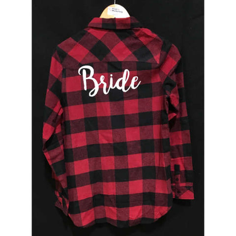 Personalize Bridal Party Ladies' Plaid Boyfriend Flannel  Get ready Shirt  Easy on & Off Flannel Comfy Boyfriend Fit