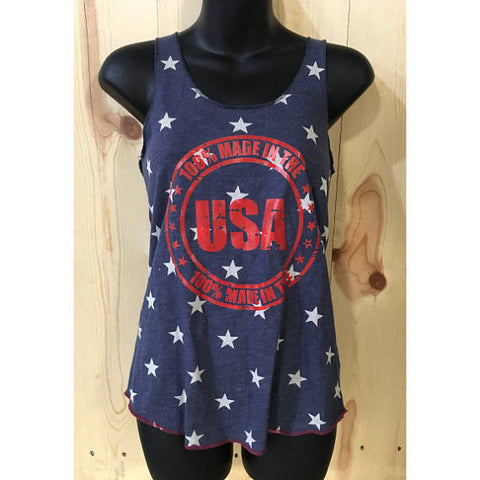 100% Made in the USA Stars & Stripes Ladies Top /Concert Tank /Fourth 4th of July tank Top