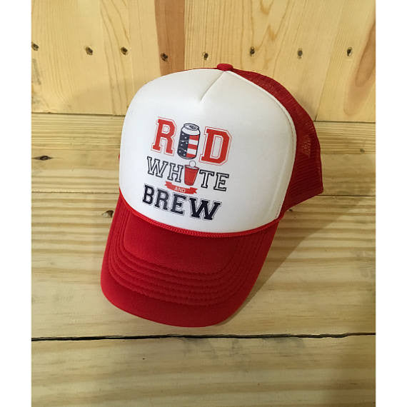 Red White and Brew Mesh Back Cap / Unisex American Flag Hat / Drinking Hat/ Beer / 'MURICA / Fourth of July / 4th of July / Father's Day