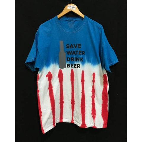 Save Water Drink Beer Flag Tie Dye American Flag T-Shirt