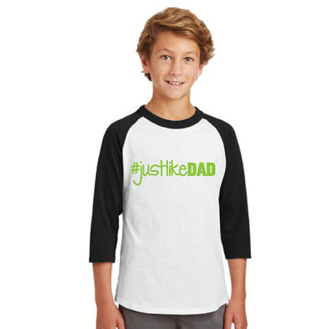 Hashtag Just Like DAD Unisex Youth Kids Baseball Tee / Happy Father's Day gift / Number one dad / I love daddy