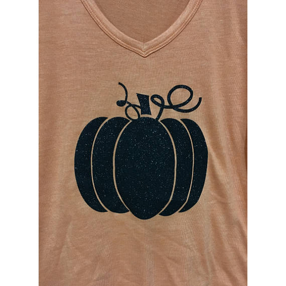 Pumpkin V-neckLadies Tee/ Happy Halloween T-Shirt/ Women's Holiday Tee
