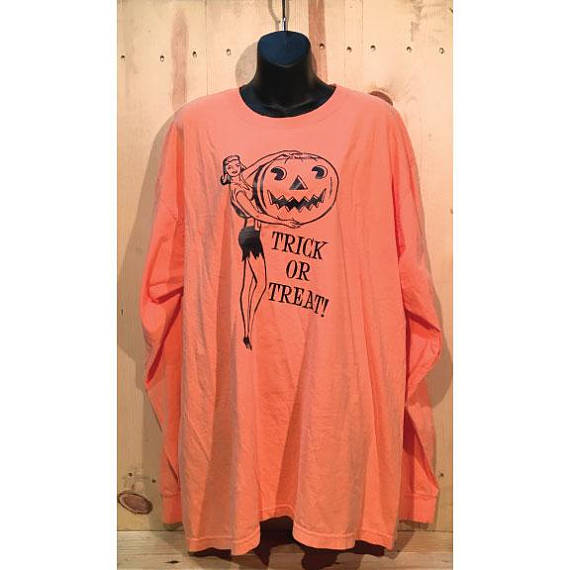 Trick or Treat! Vintage Pin Up Girl Pumpkin Comfort Colors Long Sleeve