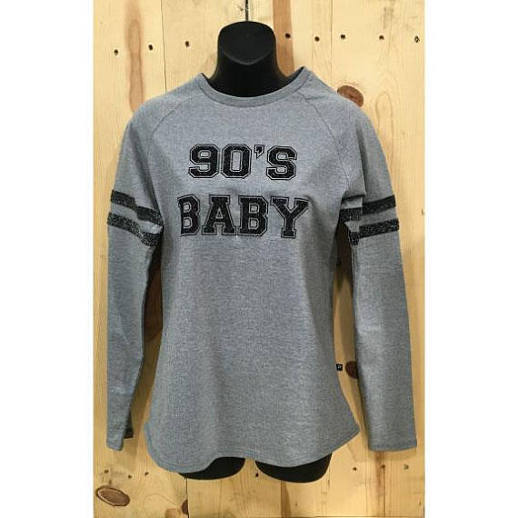 Glitter 90's Baby Women's Sparkle Stripe Crew Neck Sweat Shirt