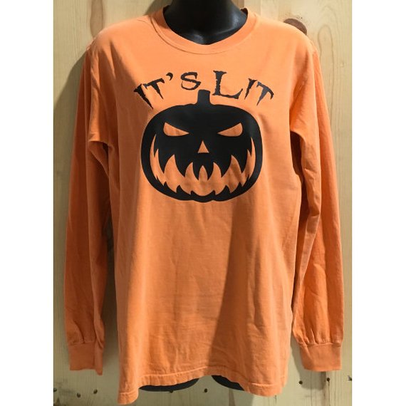 It's Lit Scary Pumpkin Face Comfort Colors Long Sleeve Halloween Top
