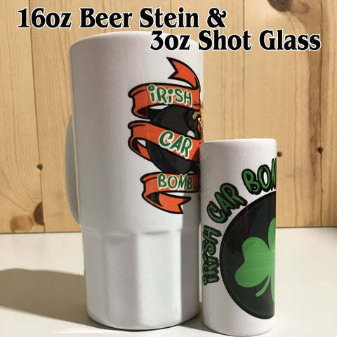 Irish Car Bomb 16oz Ceramic Beer Stein & 3oz Shot Glass Combo Set St Patrick's Day Shot Glass