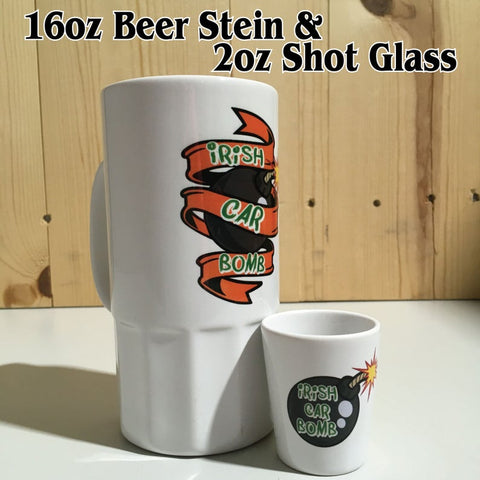 Irish Car Bomb 16oz Ceramic Beer Stein & 2oz Shot Glass Combo Set St Patrick's Day