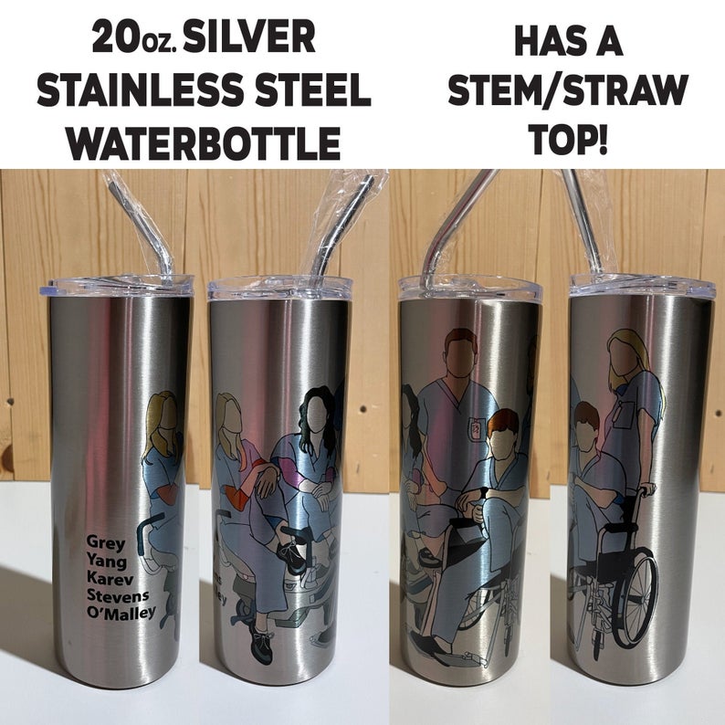 Greys Intern Characters 20oz Stainless Steel Tumbler Clear Lid & Straw OG Grey Sloan Characters