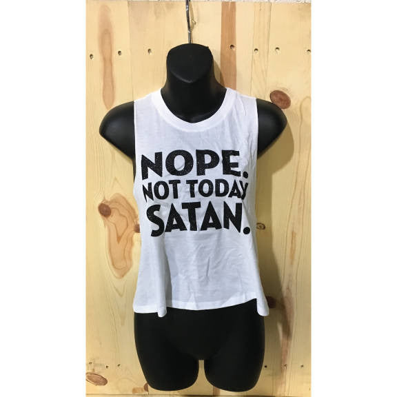 Nope. Not Today Satan. Glitter Women's Racerback Cropped Bella Canvas Tank / Not Today Top / Glitter Not Today Satan Tank / Concert Tee